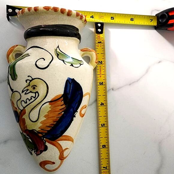 Stunning 1940s Floral Bird Urn Wall Pocket -Hand Painted Japan 7.25” Collectible - Picture 7 of 10